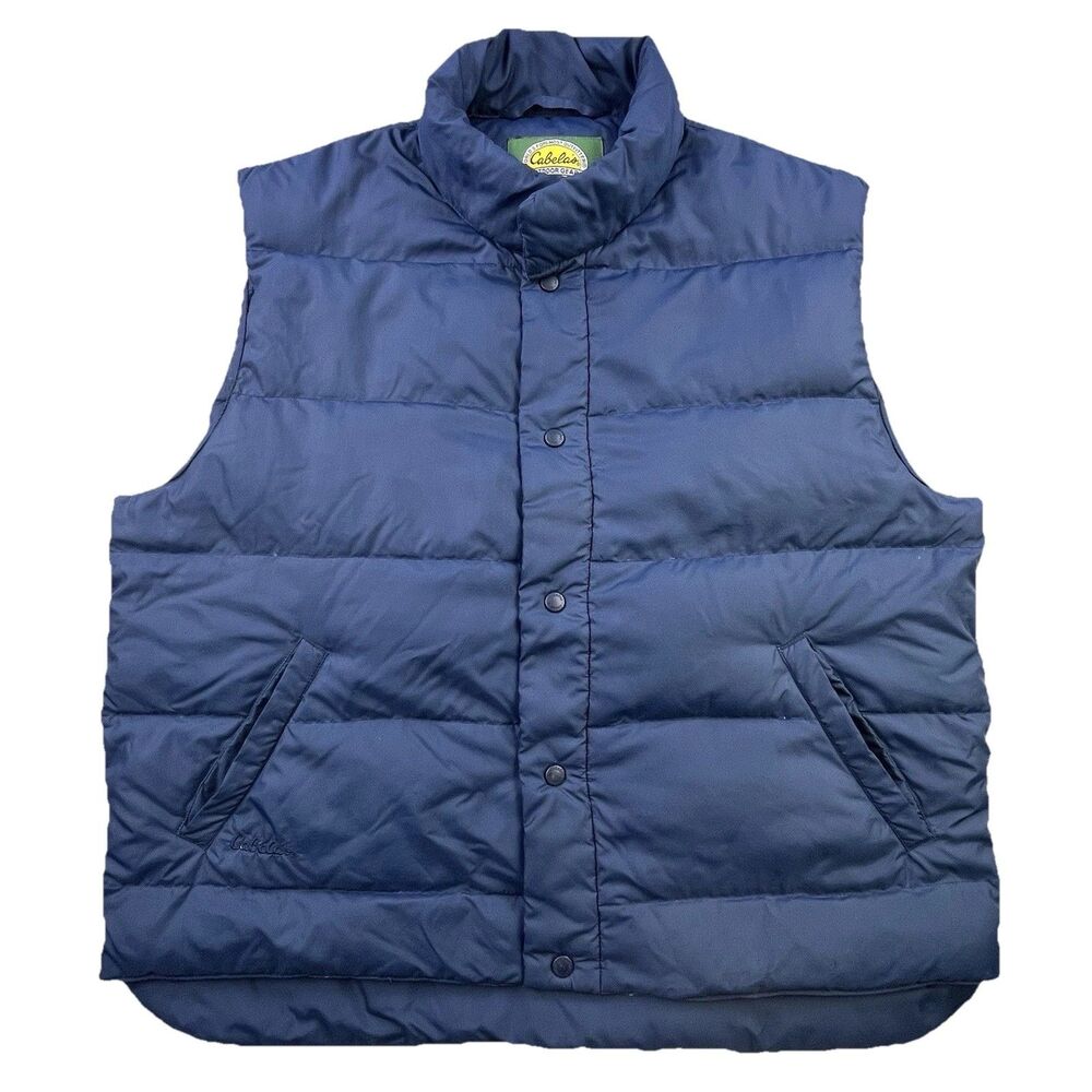 Vintage Cabela’s Premier Northern Goose Down Puffer Vest XL Navy Blue Snap 90’s